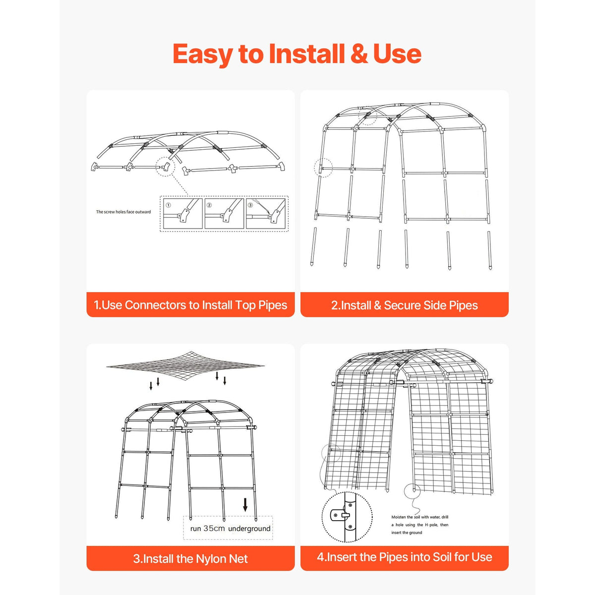 Cucumber Trellis, U-Shape Garden Trellises for Raised Bed, Metal Arch Plant Support for Vine, Climbing Plants Outdoor, Peas, Beans, Zucchini, Tomato, Squash, Flower (70.87 x 44.09 x 82.99 in)
