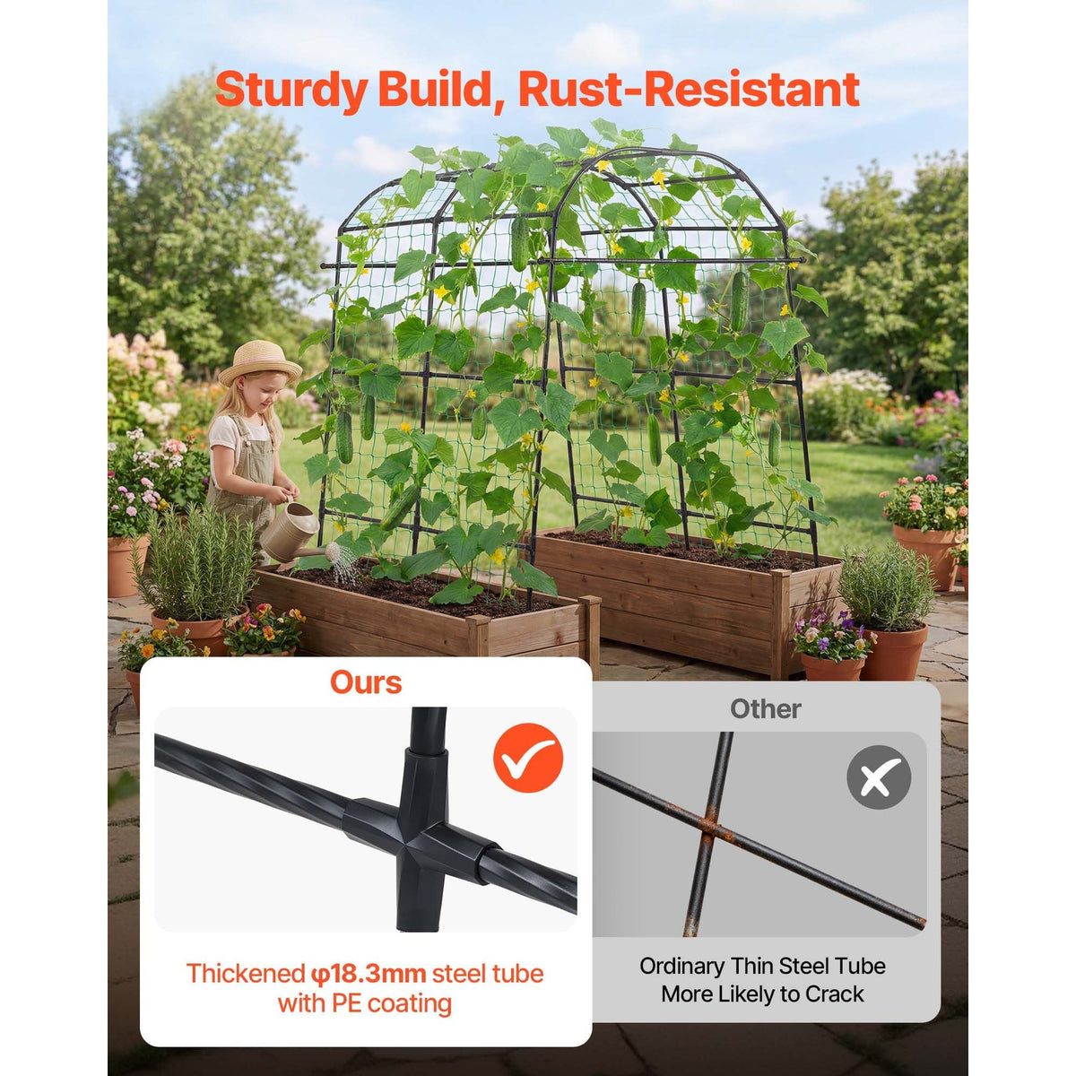 Cucumber Trellis, U-Shape Garden Trellises for Raised Bed, Metal Arch Plant Support for Vine, Climbing Plants Outdoor, Peas, Beans, Zucchini, Tomato, Squash, Flower (70.87 x 44.09 x 82.99 in)