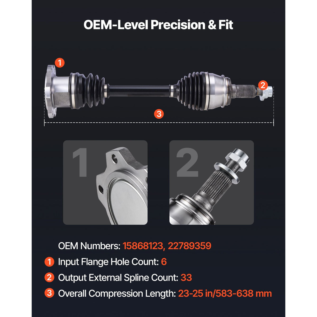CV Axle Shaft Assembly, Front Left or Right Side (Driver or Passenger Side), Automotive Replacement CV Joint Axle Shaft Compatible with 2007-2020 Cadillac Escalade, Alloy Steel & Carbon Steel