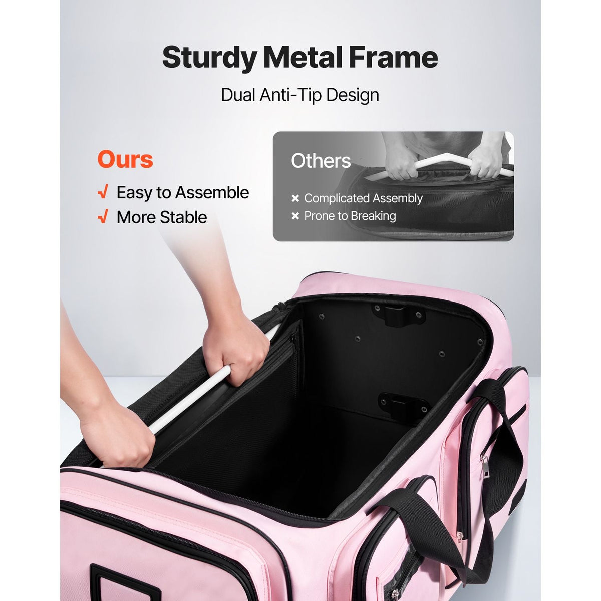 Dance Bag with Garment Rack, 29 Inch Rolling Dance Duffel, with Wheels, Height Adjustable Clothes Rack, USB Port, Privacy Protection Curtain, Ideal for Travel and Competitions, Matte Pink