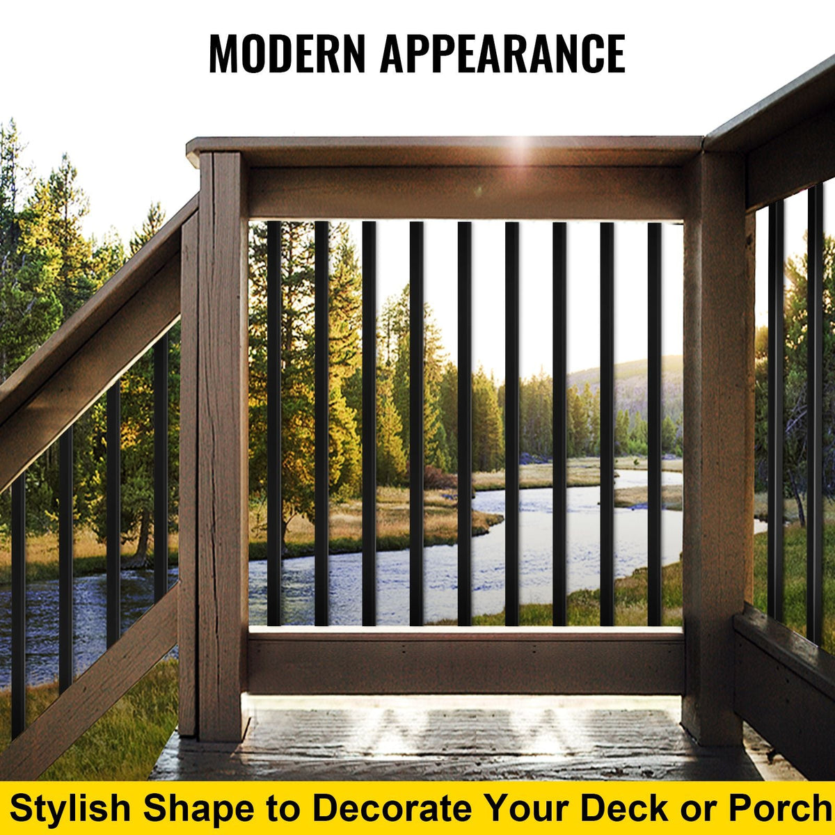 Deck Balusters, 16 Pack Metal Deck Spindles, 44\"x0.5\" Staircase Baluster with Screws, Iron Deck Railing for Wood and Composite Deck, Stylish Black Baluster for Outdoor Stair Deck Porch