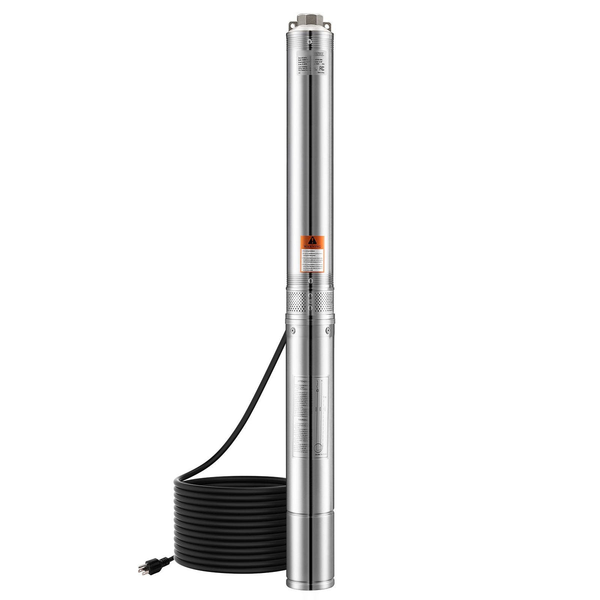 Deep Well Submersible Pump, 2 HP Output Power, 115V, 31.7 GPM Flow 450 ft Head, with 9.84 ft Cord, Stainless Steel Water Pump, for Industrial, Irrigation, and Home Use, IP68 Waterproof Grade