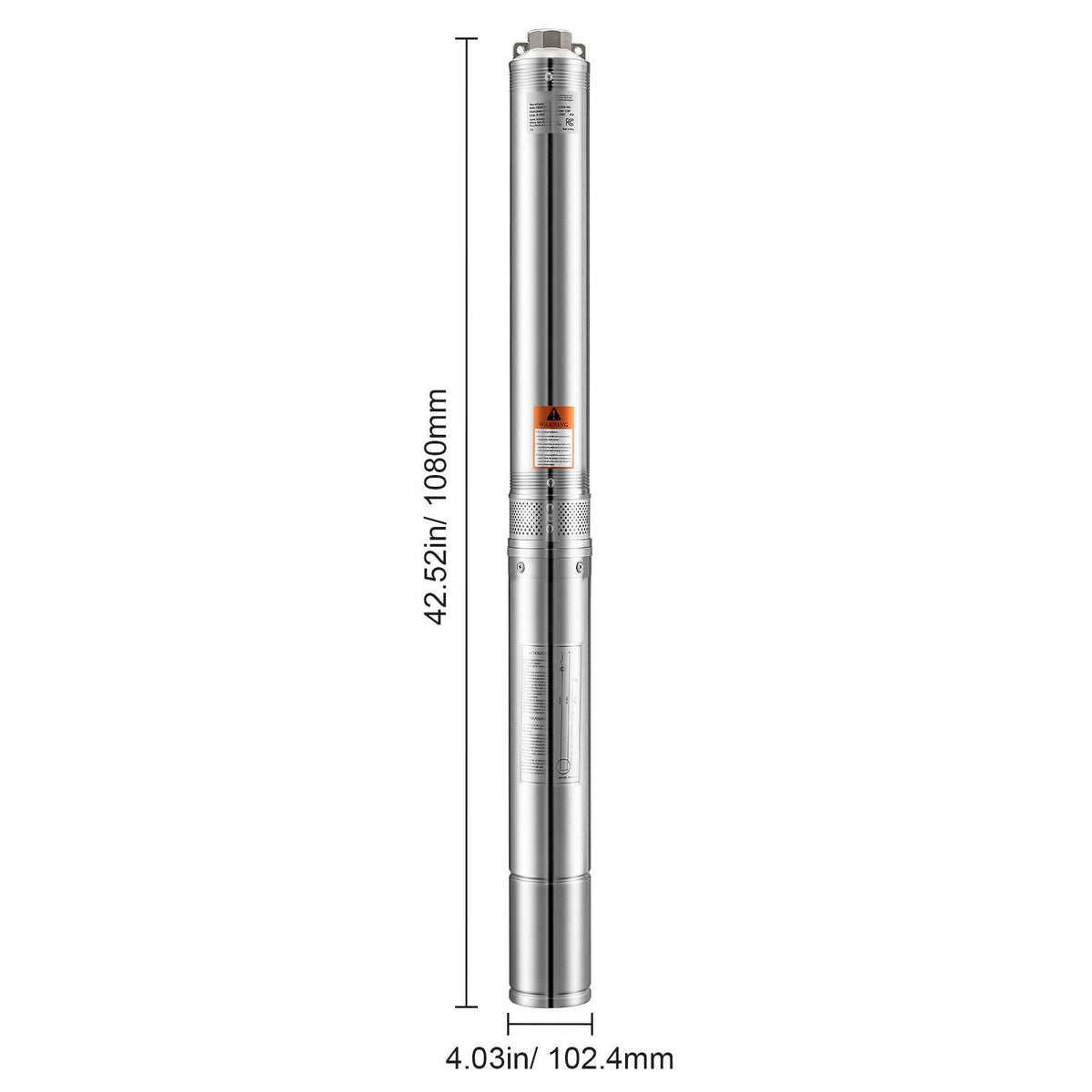 Deep Well Submersible Pump, 2 HP Output Power, 115V, 31.7 GPM Flow 450 ft Head, with 9.84 ft Cord, Stainless Steel Water Pump, for Industrial, Irrigation, and Home Use, IP68 Waterproof Grade