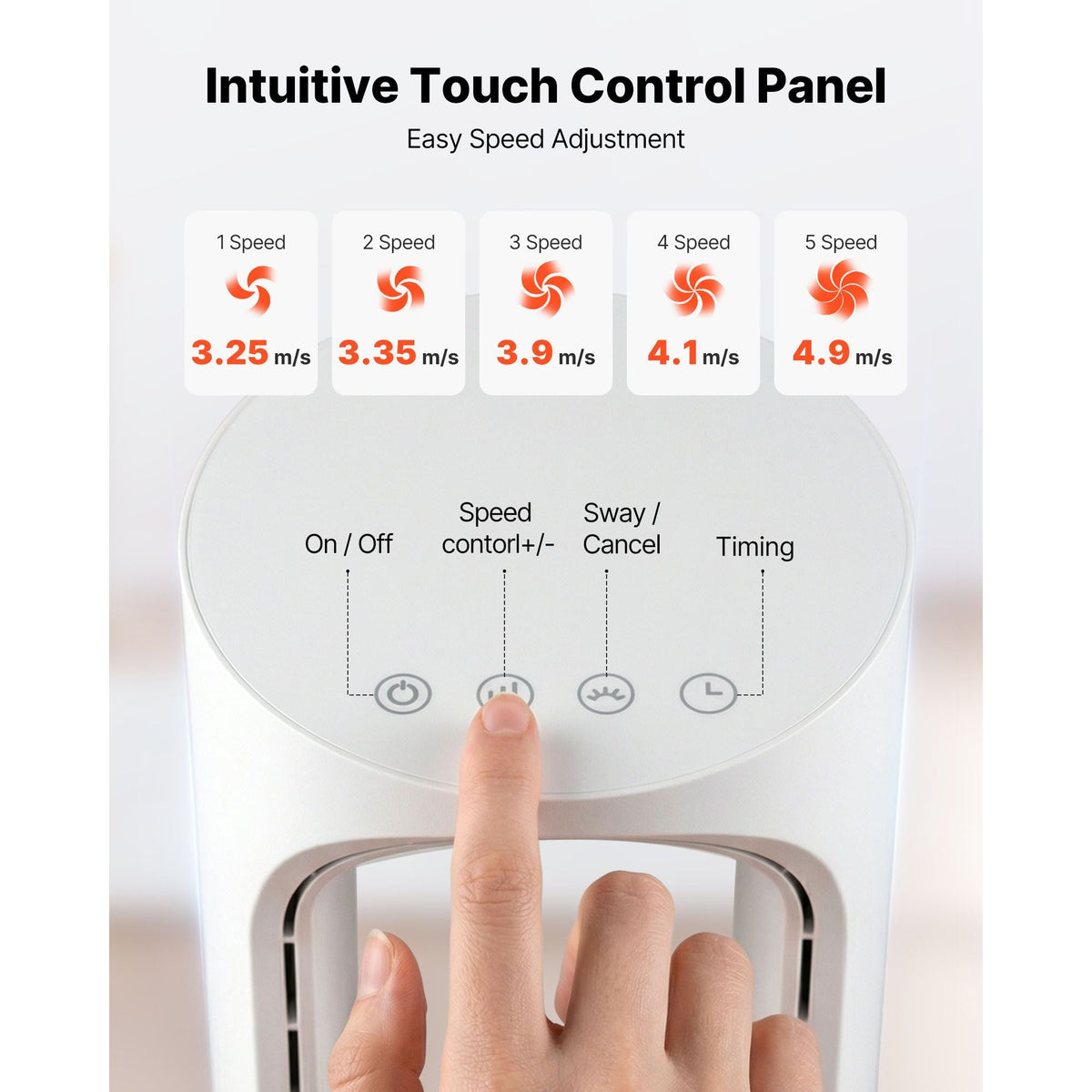 Desk Fan Bladeless, 17 inch Office Table Fan Small Quite, 5 Speeds Adjustment, 0-9H Timer, 60-Degree Oscillation, Touch Control, Easy to Clean, Portable for Office, Living Room, Bedroom