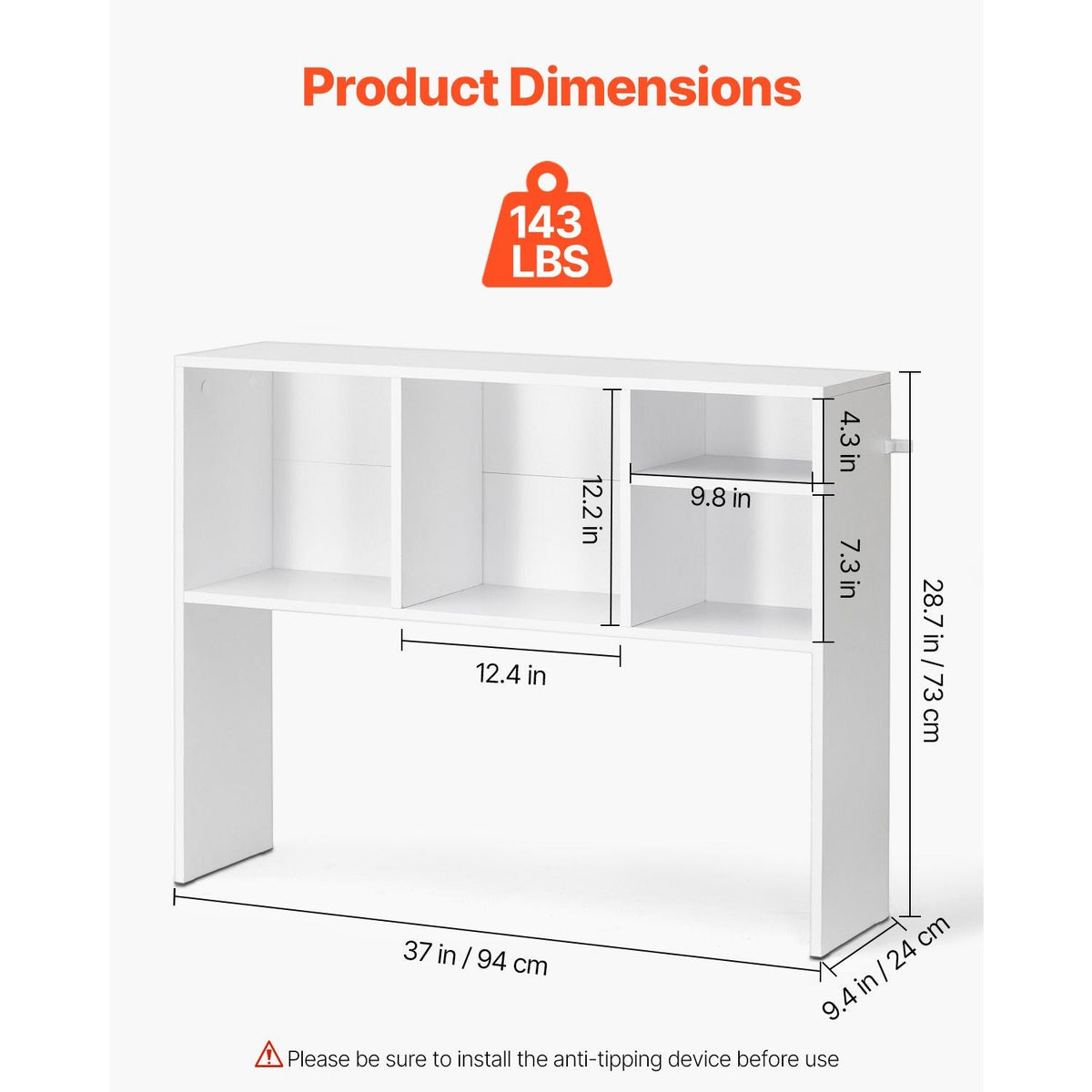 Desktop Bookshelf, 1-Tier Desktop Storage Organizer, 37" x 9.4" x 28.7" Office Storage Rack Wood Display Shelf, Desktop Bookshelf Hutch with Anti-Slip Feet Pads, for Office, Home & Dorm, White