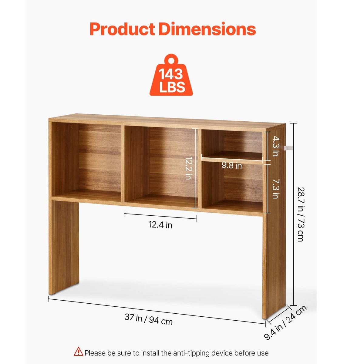 Desktop Bookshelf, 1-Tier Wood Desktop Storage Organizer, 37" x 9.4" x 28.7" Office Storage Rack Wood Display Shelf, Desktop Bookshelf Hutch with Anti-Slip Feet Pads, for Office, Home & Dorm