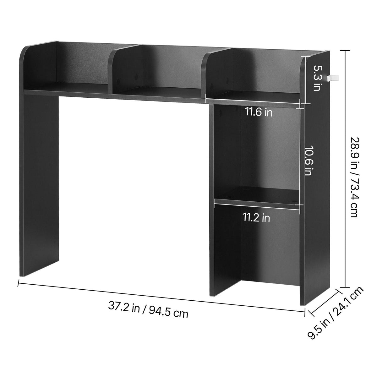 Desktop Bookshelf, 2-Tier Desktop Storage Organizer, 37.2" x 9.5" x 28.9" Office Storage Rack Wood Display Shelf, Desktop Bookshelf Hutch with Anti-Slip Feet Pads, for Office, Home & Dorm, Black