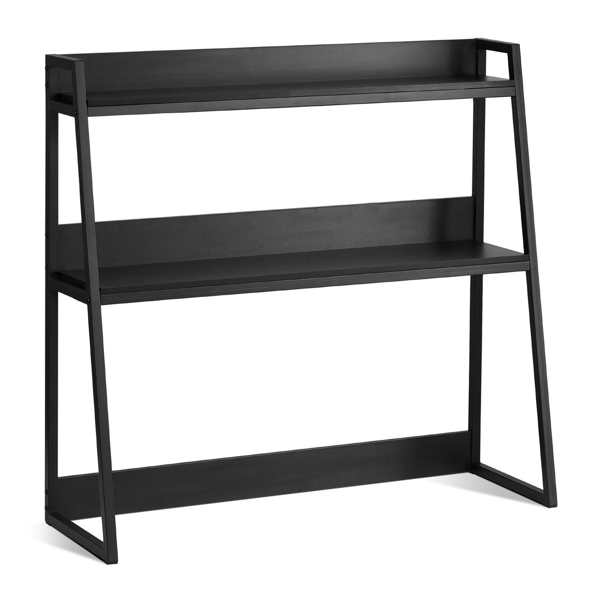 Desktop Bookshelf, 2-Tier Desktop Storage Organizer, 37.4" x 12.6" x 35.4" Office Desk Storage Rack Display Shelf, Desktop Bookshelf Hutch with Anti-Slip Feet Pads, for Home & Dorm, Black