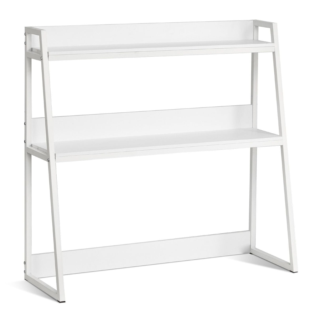 Desktop Bookshelf, 2-Tier Desktop Storage Organizer, 37.4" x 12.6" x 35.4" Office Desk Storage Rack Display Shelf, Desktop Bookshelf Hutch with Anti-Slip Feet Pads, for Home & Dorm, White