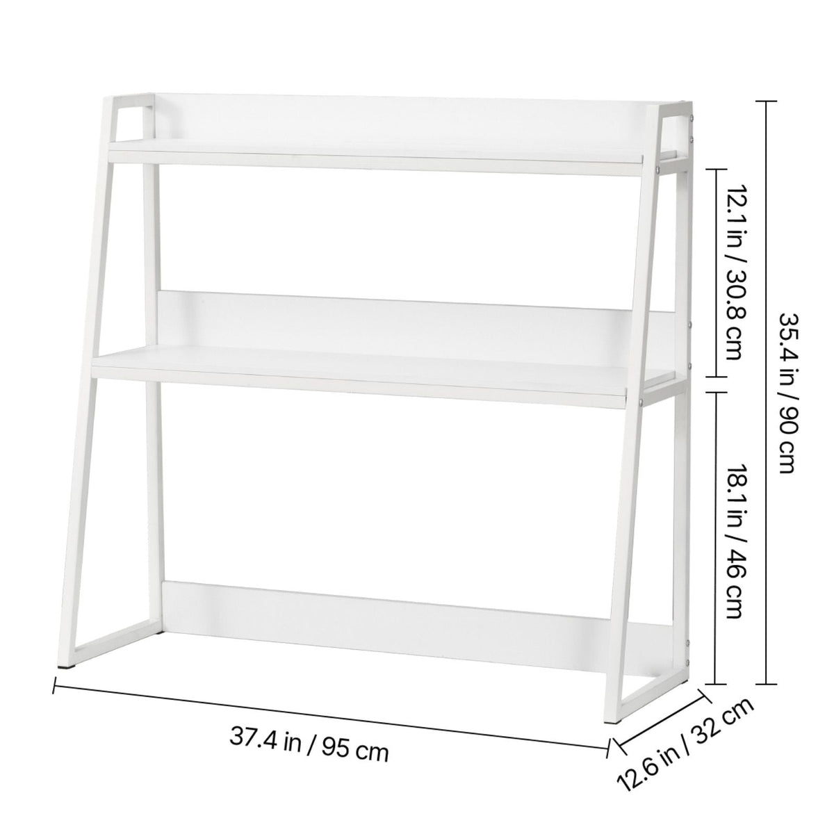 Desktop Bookshelf, 2-Tier Desktop Storage Organizer, 37.4" x 12.6" x 35.4" Office Desk Storage Rack Display Shelf, Desktop Bookshelf Hutch with Anti-Slip Feet Pads, for Home & Dorm, White