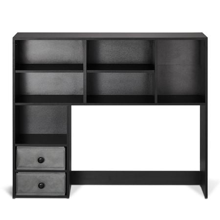 Desktop Bookshelf, 3-Tier Desktop Storage Organizer, 37" x 10" x 31.1" Office Storage Rack Wood Display Shelf, Desktop Bookshelf Hutch with Two Fabric Drawers, for Office, Home & Dorm, Black