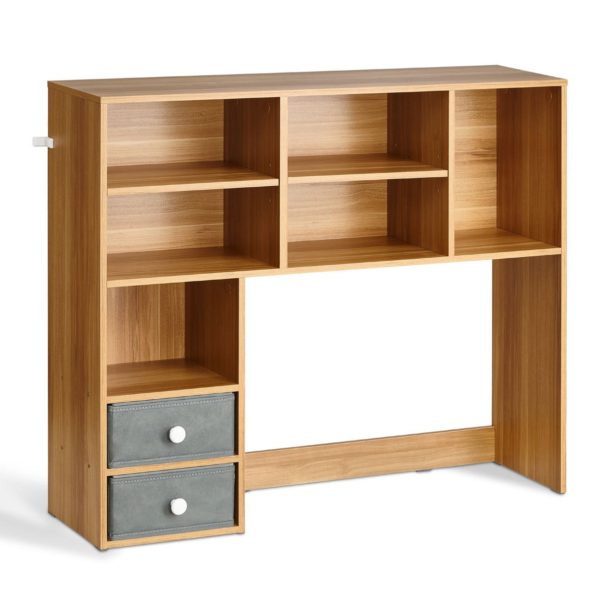 Desktop Bookshelf, 3-Tier Wood Desktop Storage Organizer, 37" x 10" x 31.1" Office Storage Rack Wood Display Shelf, Desktop Bookshelf Hutch with Two Fabric Drawers, for Office, Home & Dorm
