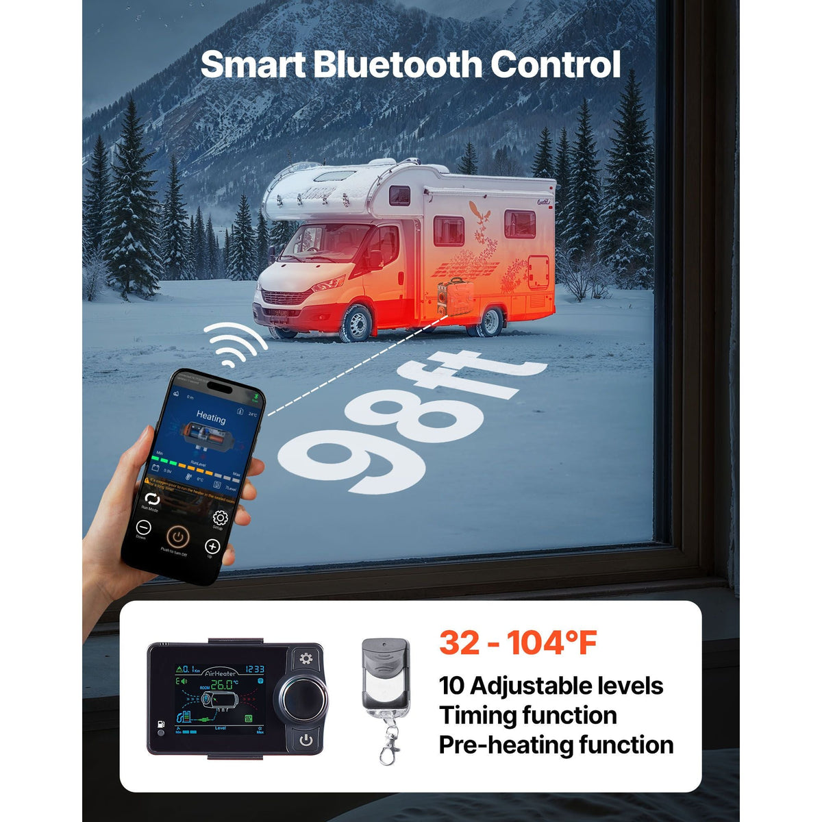Diesel Heater, 8KW, DC 12V, All in One Portable Diesel Air Heater with Bluetooth APP Control, Remote Control and LCD Screen, 1.2 Gal Fuel Tank for Vehicles, Vans, RVs, Campers, and Garages
