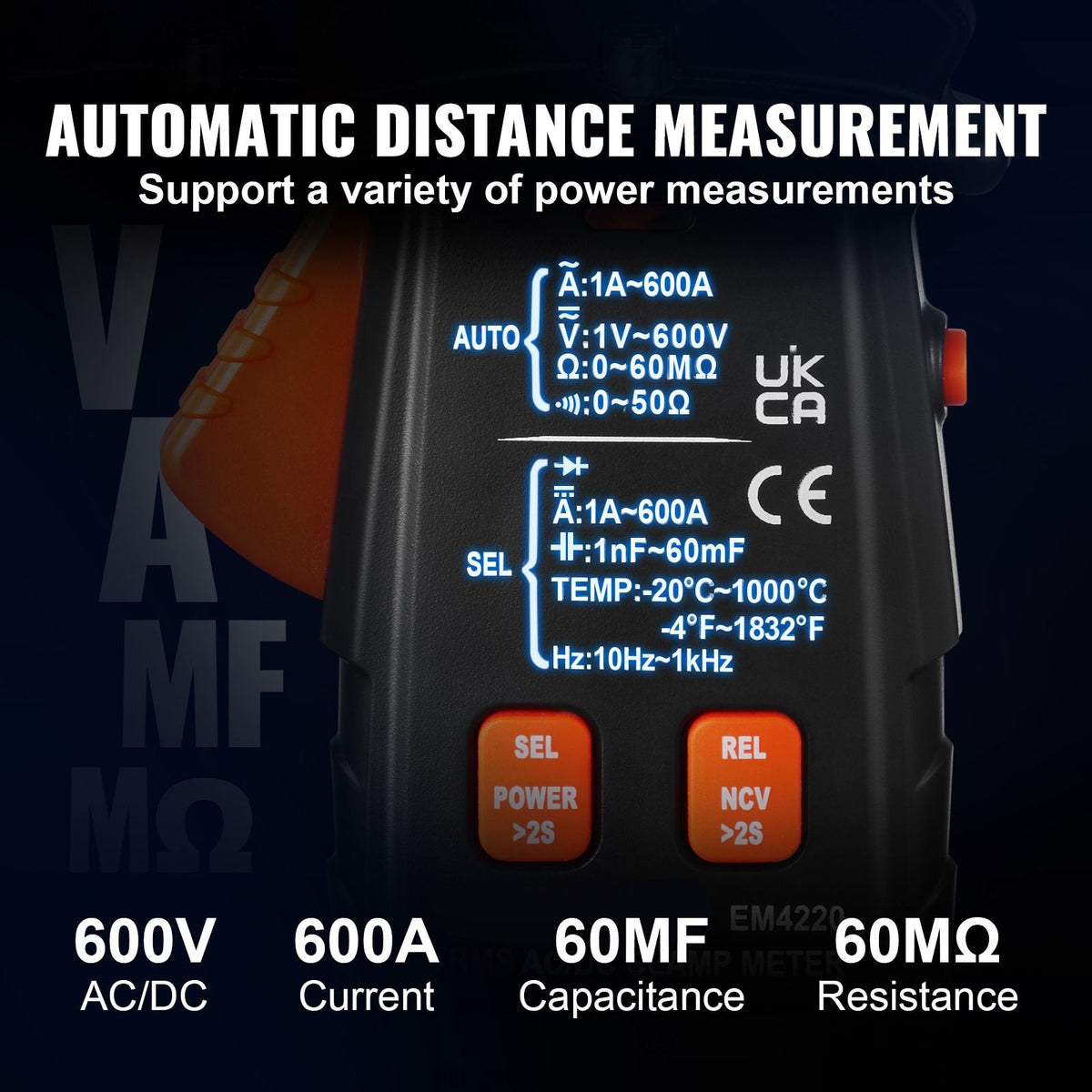 Digital Clamp Multimeter, T-RMS 6000 Count, 600A, for Current, Voltage, Resistance, Diodes & Continuity Testing, Data Hold, NCV, Ideal for Domestic Appliances & Railway Maintenance