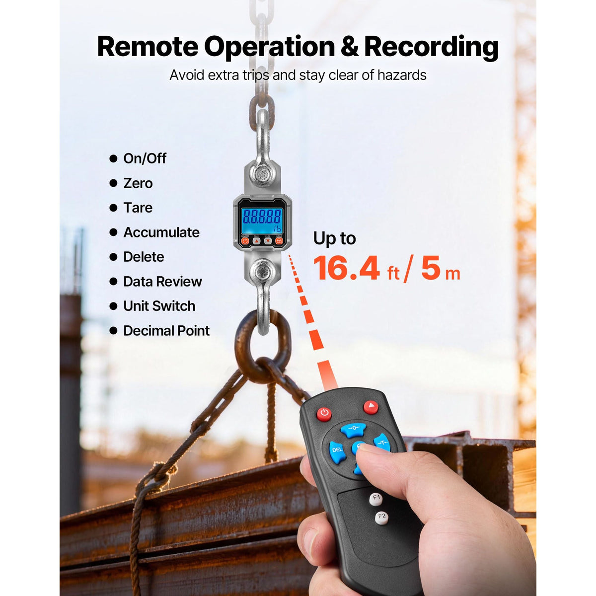 Digital Crane Scale, 6600 lbs/3000 kg Max Capacity, Heavy Duty Industrial Hanging Scale with Cast Aluminum Case & LCD Display, 1 lbs Division & 3 Unit Switch, Remote Control for Garage Factory