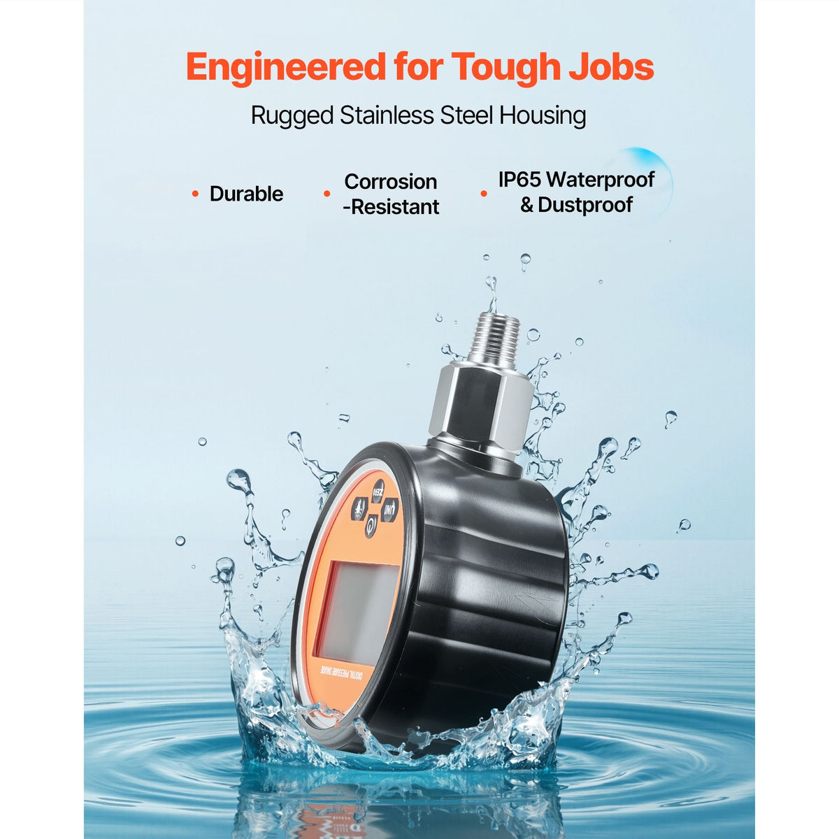 Digital Hydraulic Pressure Gauge, 0-10000 PSI (0-700 Bar) Hydraulic Pressure Sensor, Manometer Tester with 1/4 inch NPT Base Entry for Excavator Construction Machinery, Stainless Steel Housing