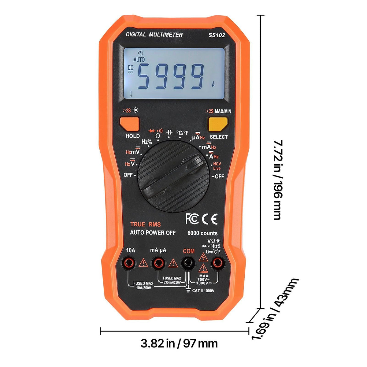 Digital Multimeter, 6000-Count TRMS DC/AC Voltmeter Current Tester, Professional NCV Multimeter for Current Voltage Resistance Capacitance Duty-Cycle Tempetature Diodes Continuity Live Wire Test