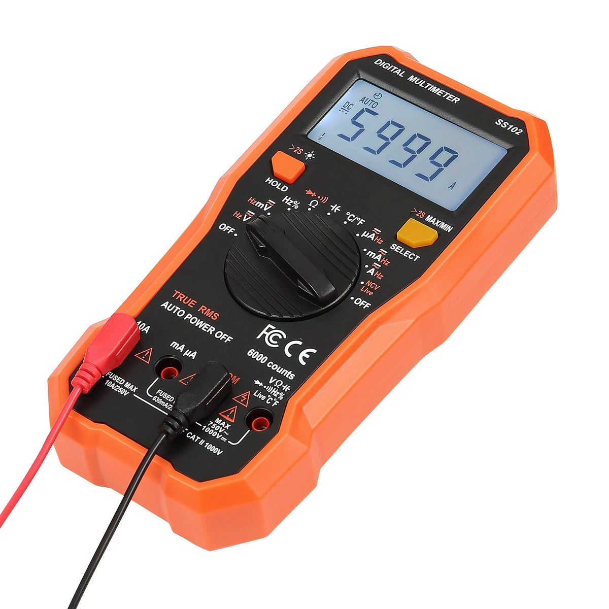 Digital Multimeter, 6000-Count TRMS DC/AC Voltmeter Current Tester, Professional NCV Multimeter for Current Voltage Resistance Capacitance Duty-Cycle Tempetature Diodes Continuity Live Wire Test