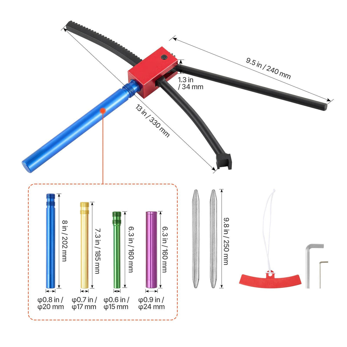 Dirt Bike Tire Changing Tool Kit, Fits for Motocross Enduro 16"-21" Wheels, Includes 15-25 mm Axle Adapters, Dirt Bike Tire Changing Tools Compact Changer with 2 Irons and Protective Sleeve