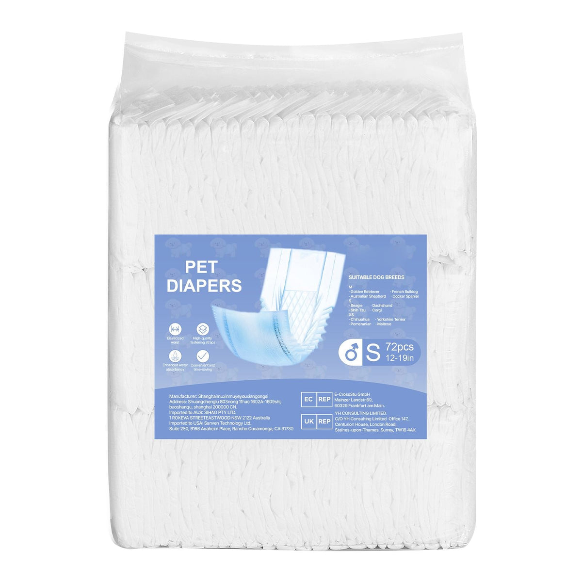 Disposable Male Dog Diapers, Super Absorbent Male Dog Wraps, 360 ° Leak-Proof Belly Bands with Wetness Indicator for Doggies in Heat, Training, Incontinence - S, 144 Count (2 Packs of 72)