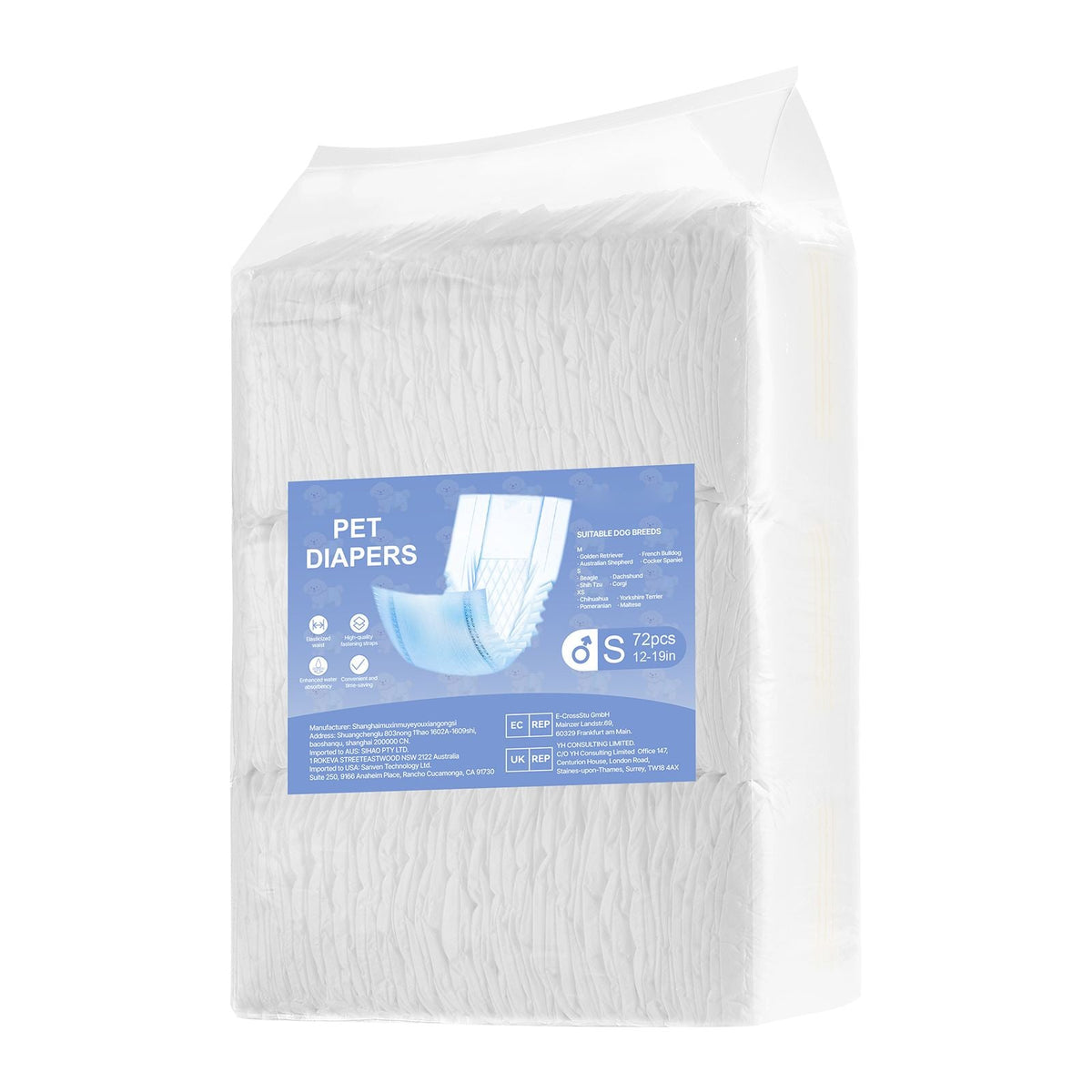 Disposable Male Dog Diapers, Super Absorbent Male Dog Wraps, 360 ° Leak-Proof Belly Bands with Wetness Indicator for Doggies in Heat, Training, Incontinence - S, 144 Count (2 Packs of 72)