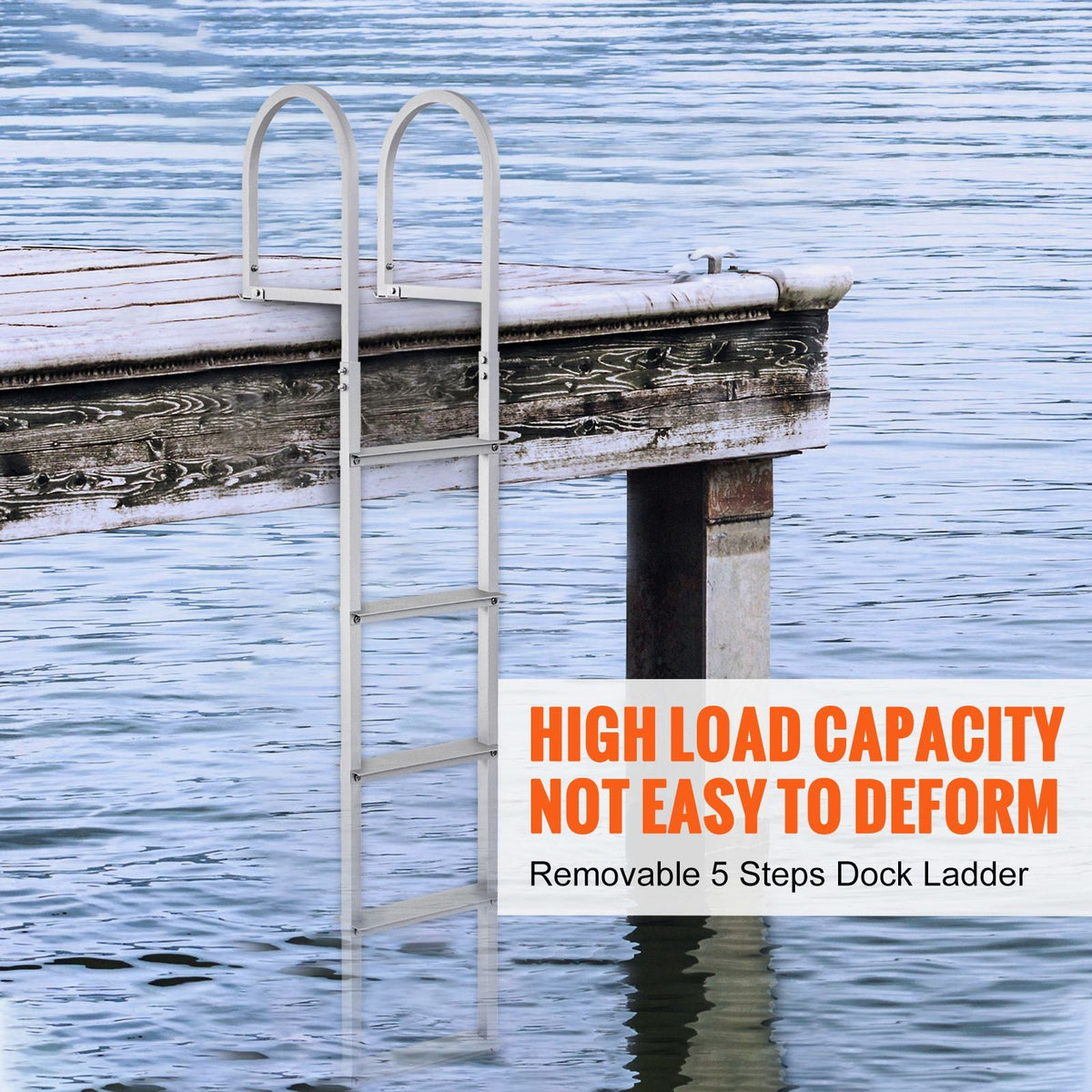 Dock Ladder, Removable 5 Steps, 500 lbs Load Capacity, Aluminum Alloy Pontoon Boat Ladder with 3.1'' Wide Step & Nonslip Rubber Mat, Easy to Install for Ship/Lake/Pool/Marine Boarding