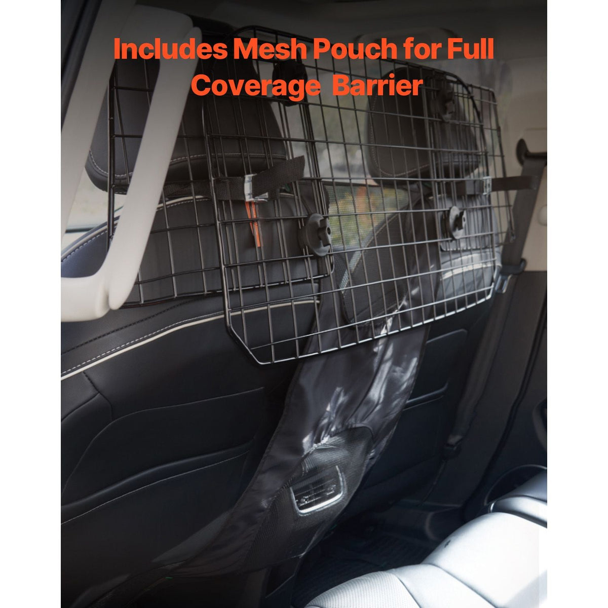 Dog Car Barrier, 35.4"-60.6" Adjustable Car Divider for Front Seat Installation, Universal-Fit Heavy-Duty Wire Mesh Dogs Separator Guard Net, Vehicle Pet Barrier for Sedans, Trucks and SUVs