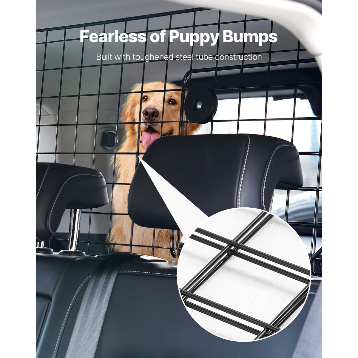 Dog Car Barrier, 35.4"-60.6" Adjustable Car Divider for Trunk Cargo Area, Universal-Fit Back Seat Heavy-Duty Wire Mesh Dogs Separator Guard Net, Vehicle Pet Barrier for Sedans, Trucks and SUVs