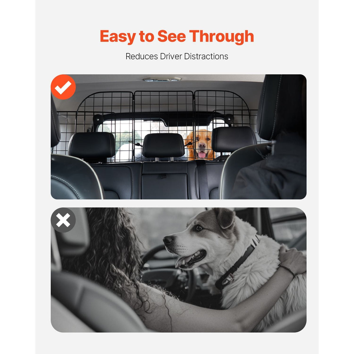 Dog Car Barrier, 38.5"-61.6" Adjustable Car Divider for Trunk Cargo Area, Universal-Fit Back Seat Heavy-Duty Wire Mesh Dogs Separator Guard Net, Vehicle Pet Barrier for Sedans, Trucks and SUVs