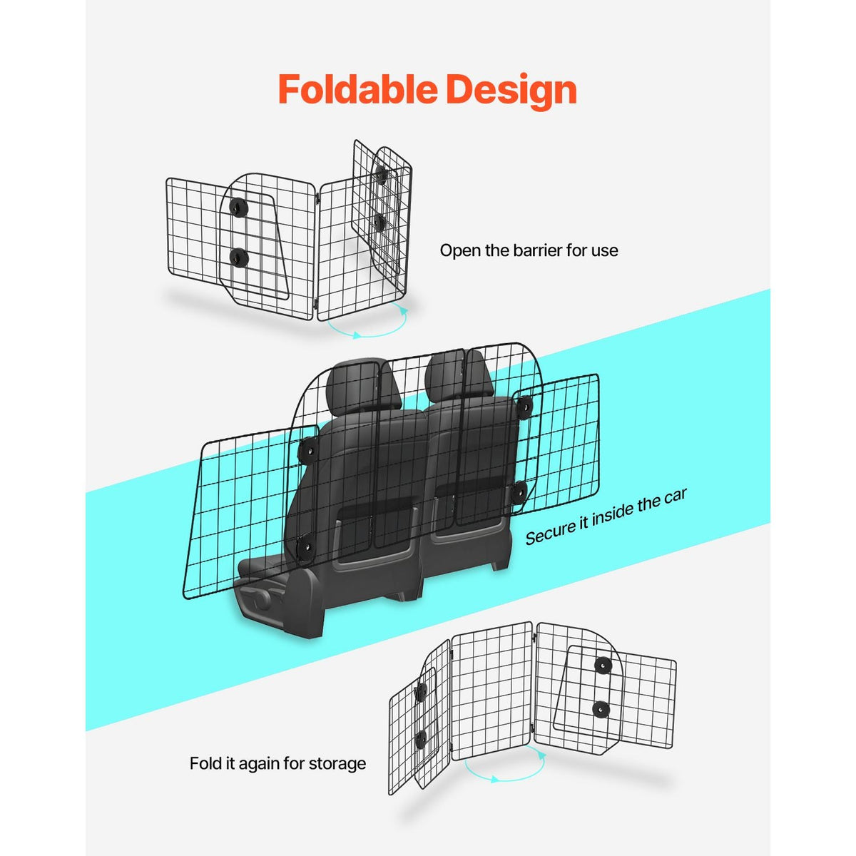 Dog Car Barrier, 38.5"-61.6" Adjustable Car Divider for Trunk Cargo Area, Universal-Fit Back Seat Heavy-Duty Wire Mesh Dogs Separator Guard Net, Vehicle Pet Barrier for Sedans, Trucks and SUVs
