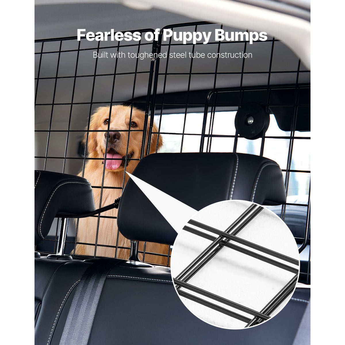 Dog Car Barrier, 38.5"-61.6" Adjustable Car Divider for Trunk Cargo Area, Universal-Fit Back Seat Heavy-Duty Wire Mesh Dogs Separator Guard Net, Vehicle Pet Barrier for Sedans, Trucks and SUVs