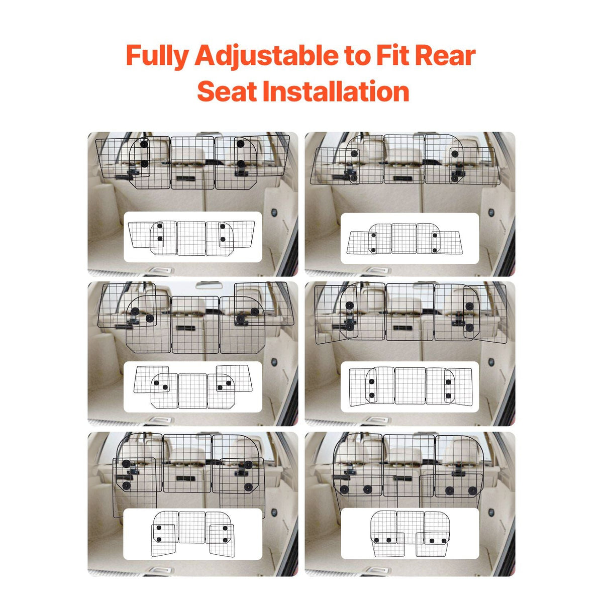 Dog Car Barrier, 38.5"-61.6" Adjustable Car Divider for Trunk Cargo Area, Universal-Fit Back Seat Heavy-Duty Wire Mesh Dogs Separator Guard Net, Vehicle Pet Barrier for Sedans, Trucks and SUVs