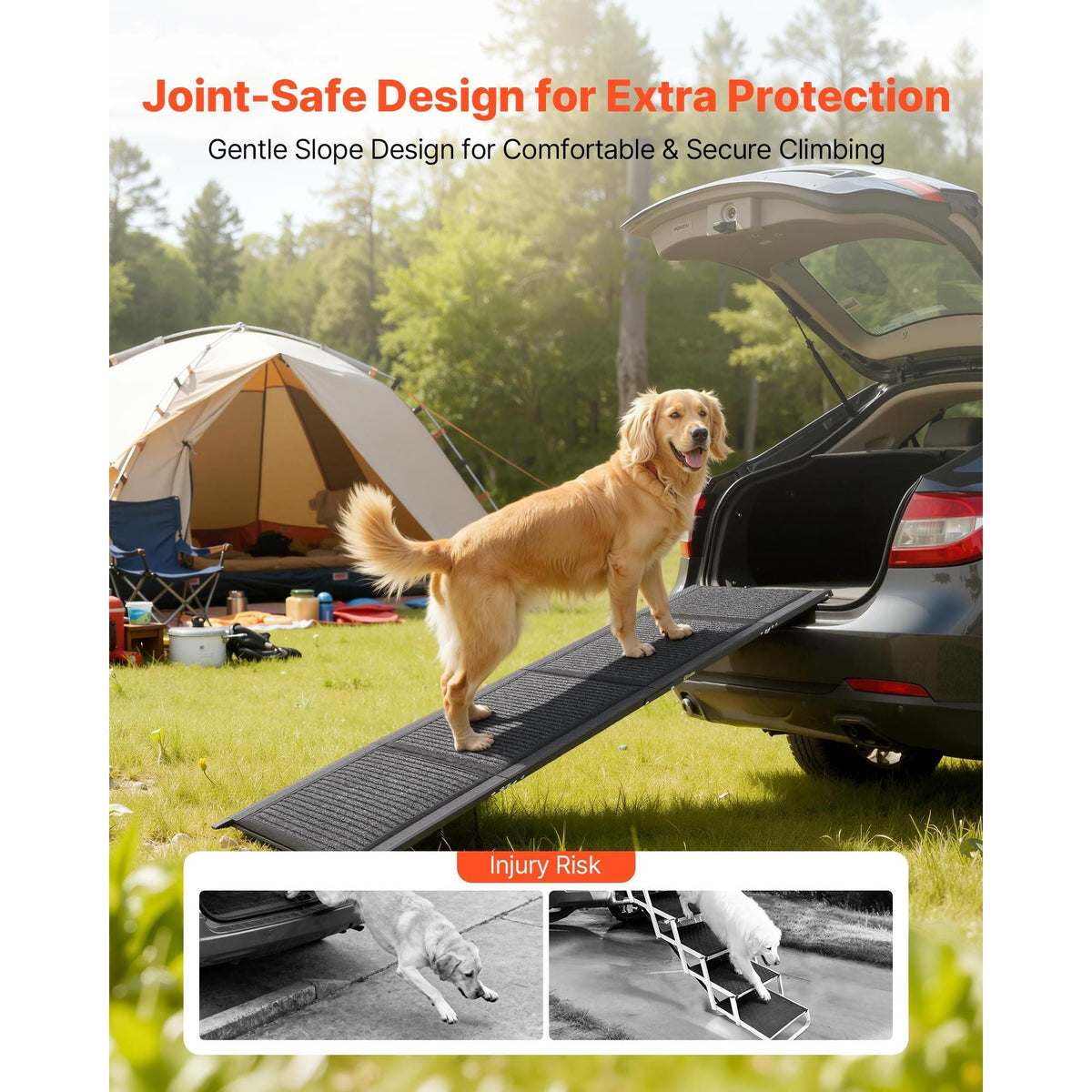 Dog Ramp for Cars, 63" L x 17" W, Folding Pet Ramps for Medium & Large Dogs up to 250lbs, Pet Stair Ramp with Non-Slip Felt Rug Surface, Portable Outdoor Dog Car Ramps for SUV & Truck