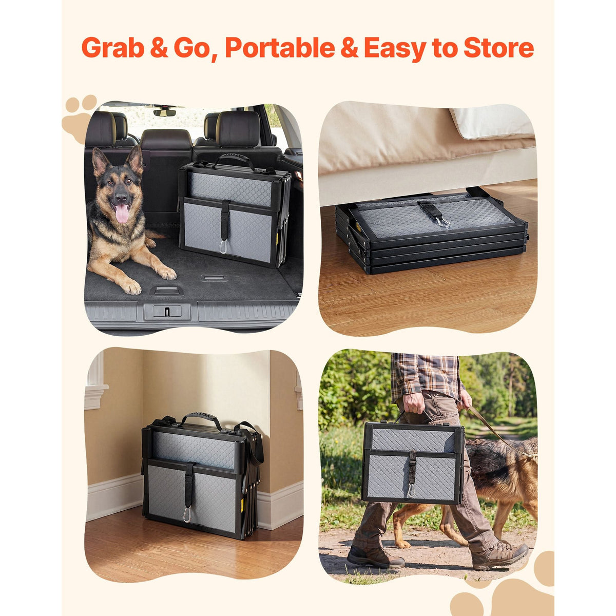 Dog Stairs for Car, 4 Steps Extra Wide Foldable Dog Ramp for Large Dogs with Non-Slip Surface, Portable Lightweight Pet Stairs Ladder for Car, SUV, Truck, High Bed, Sofa, Support up to 400 lbs