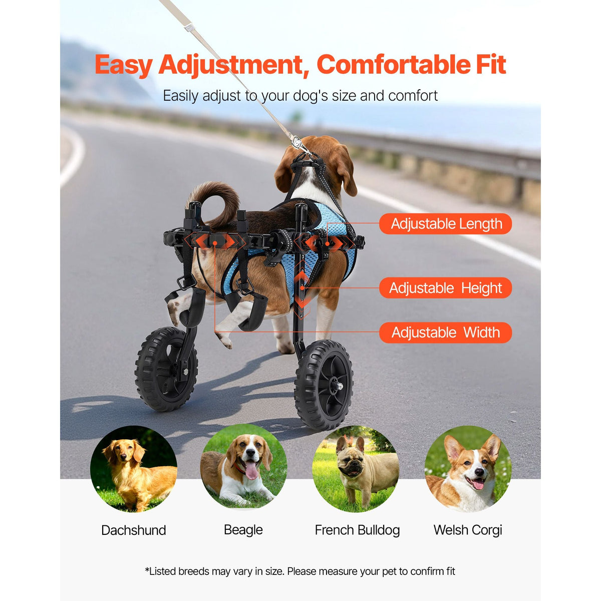 Dog Wheelchair for Back Legs, Adjustable 2 Wheels Pet Wheelchair, Lightweight Dog Cart with Shock-Absorbing Wheels, Mobility Support Wheel Chair for Disabled Injured Dogs up to 22lbs, Small