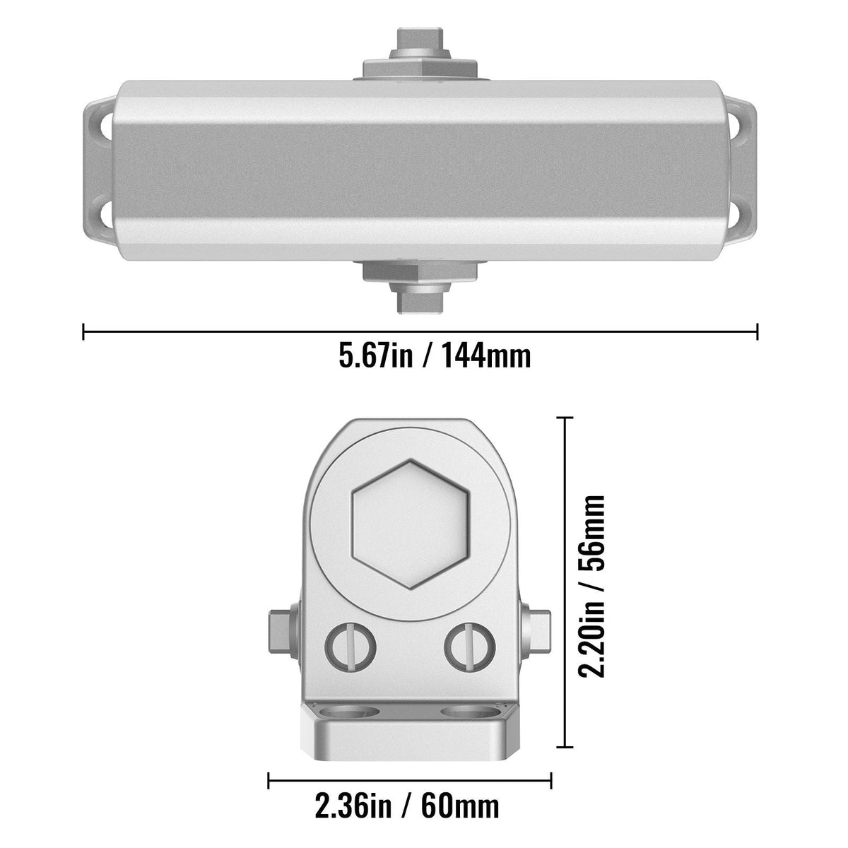 Door Closer, Automatic Door Closer Commercial or Residential Use for Door Weights 100 Lbs, Adjustable Size Hydraulic Buffer Door Closers Heavy Duty Cast Aluminum Body, Easy Install, Silver
