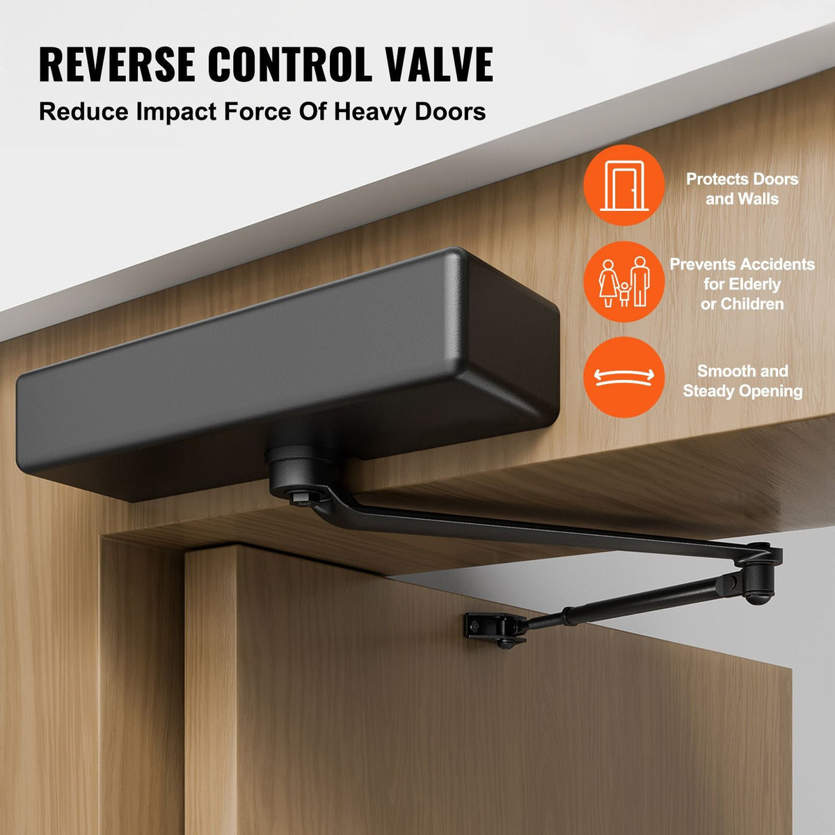 Door Closer, Automatic Door Closer Commercial or Residential Use for Door Weights 330 Lbs, Adjustable Size Hydraulic Buffer Door Closers Heavy Duty Cast Aluminum Body, Easy Install, Black