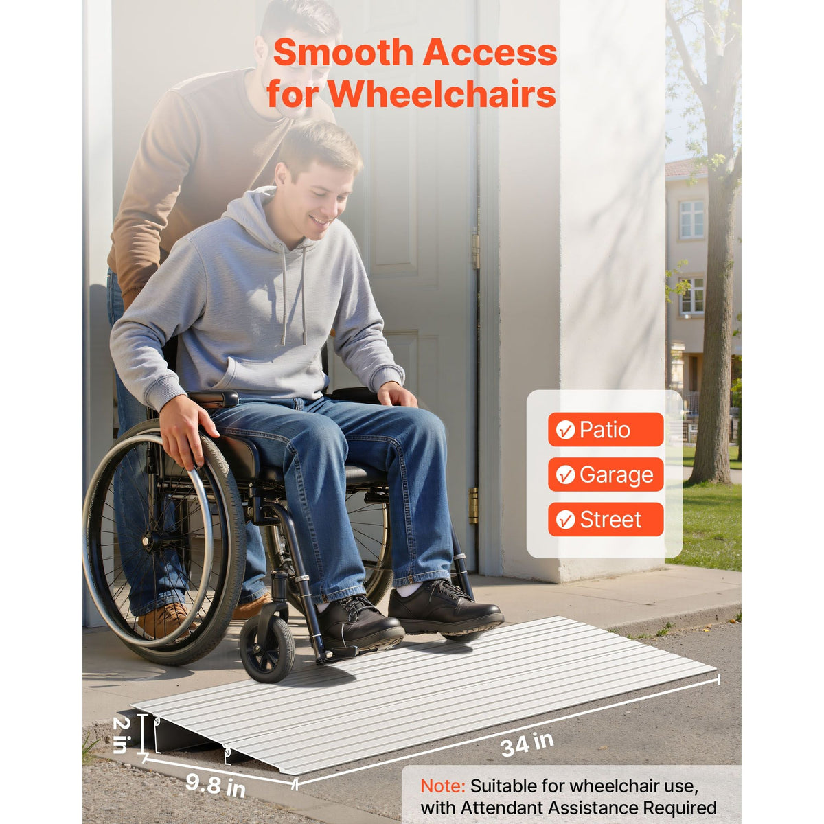 Door Threshold Ramp, 2 inch Rise, Aluminum Alloy Threshold Ramp Rated 800 lbs Load Capacity, Handicap Ramps for Home Steps for Wheelchair, Scooters, Power Chairs, Walkers, Bicycle, Tricycle
