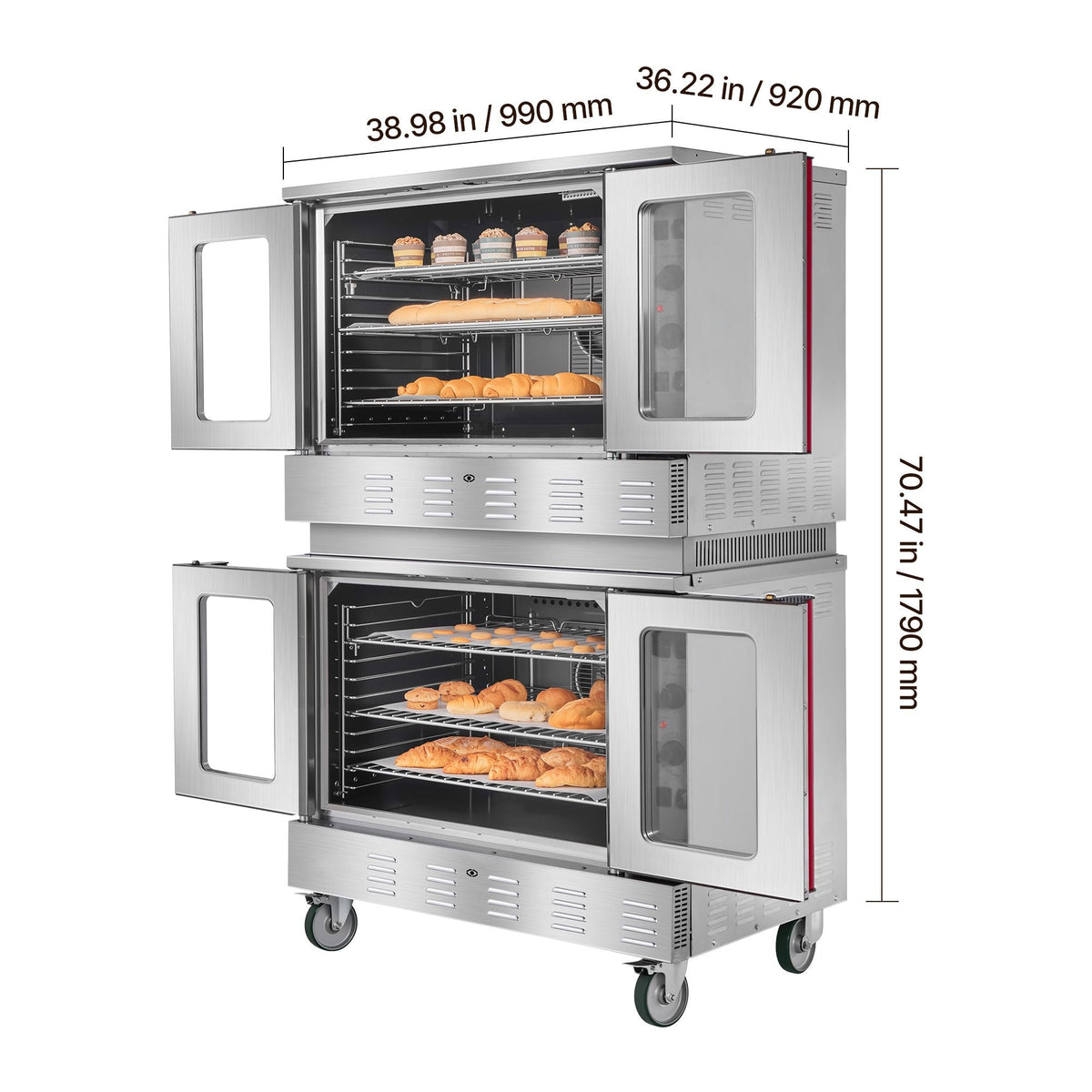 Double Deck Gas Convection Oven, 14 cu.ft Full-Size Commercial Convection Oven, 40,000 BTU x 2 Powerful Burners, Natural Gas Commercial Ovens with Two Fan Modes, for Bakery, Restaurant & Kitchen