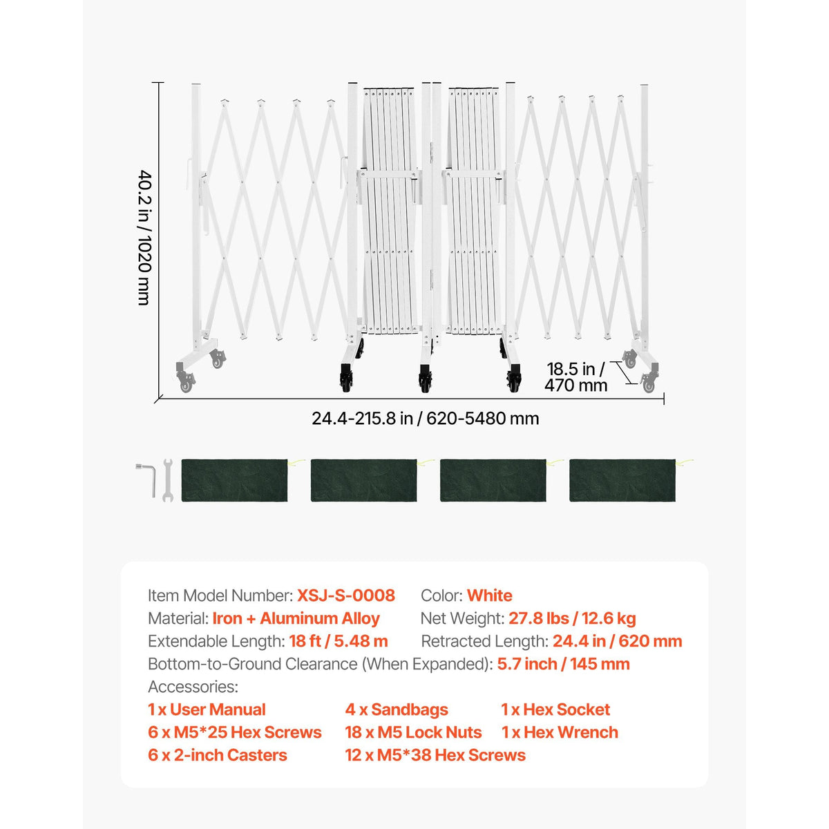 Double Expandable Barricades, 18FT Expandable Safety Barrier, 0-180° Rotatable Mobile Barricade with Locking Casters, Portable Folding Security Gate Traffic Fence for Patio Garden Stairway