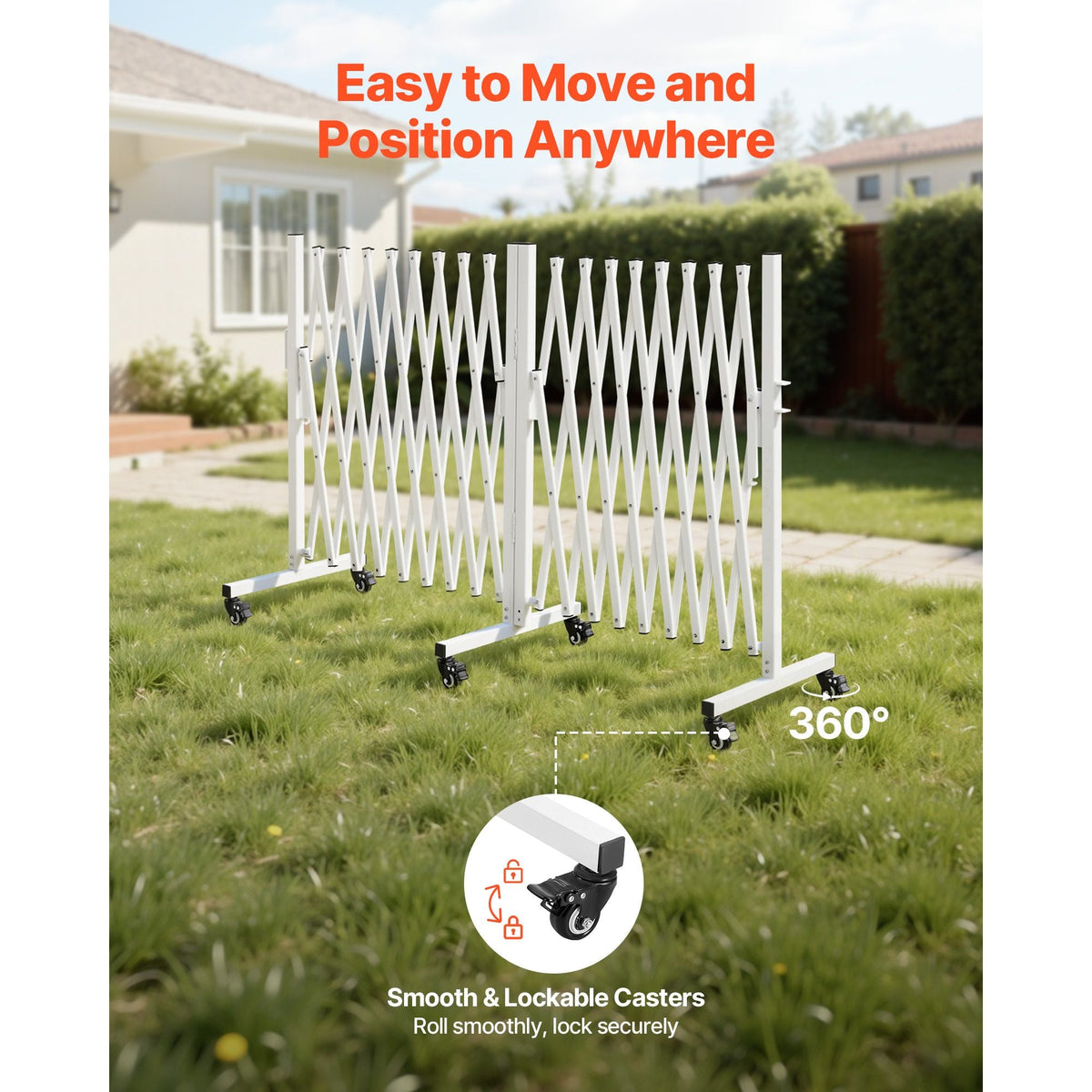 Double Expandable Barricades, 18FT Expandable Safety Barrier, 0-180° Rotatable Mobile Barricade with Locking Casters, Portable Folding Security Gate Traffic Fence for Patio Garden Stairway