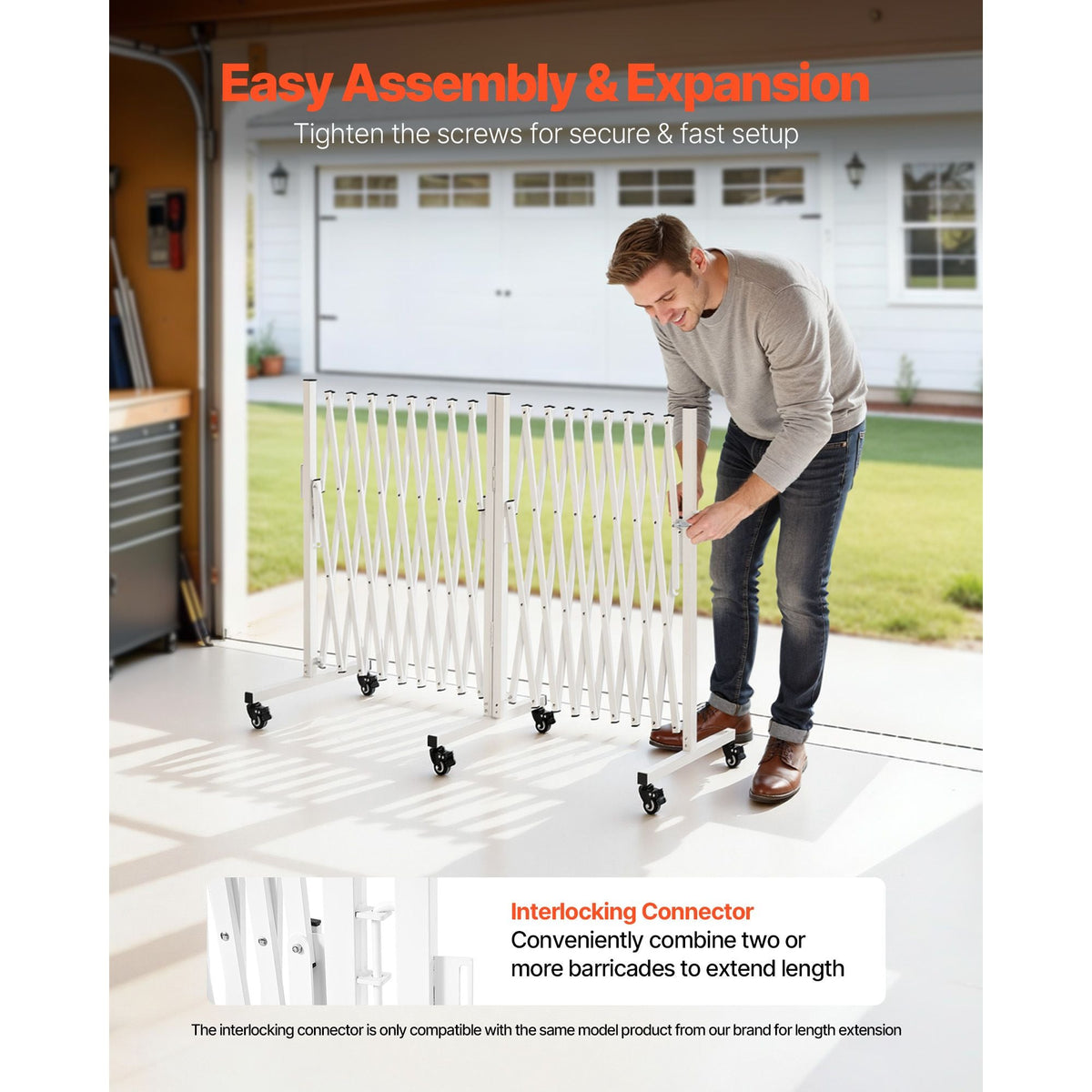 Double Expandable Barricades, 18FT Expandable Safety Barrier, 0-180° Rotatable Mobile Barricade with Locking Casters, Portable Folding Security Gate Traffic Fence for Patio Garden Stairway