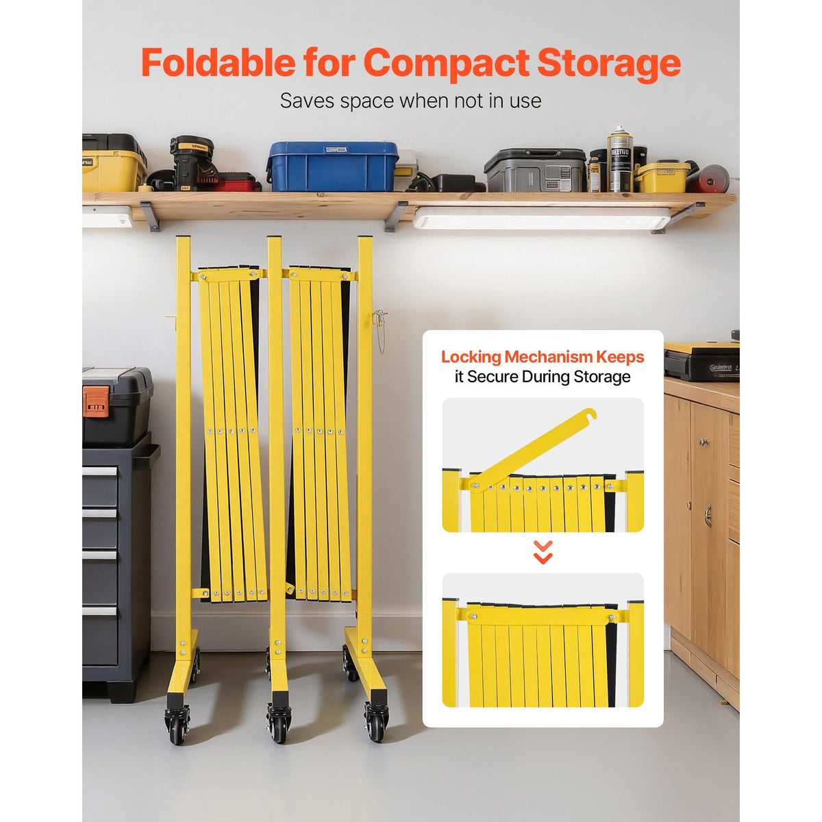 Double Expandable Barricades, 18FT Industrial Safety Barriers, Flexible Mobile Barricade with Locking Casters, Portable Folding Security Gate Metal Traffic Fence for Driveway Warehouse Elevator
