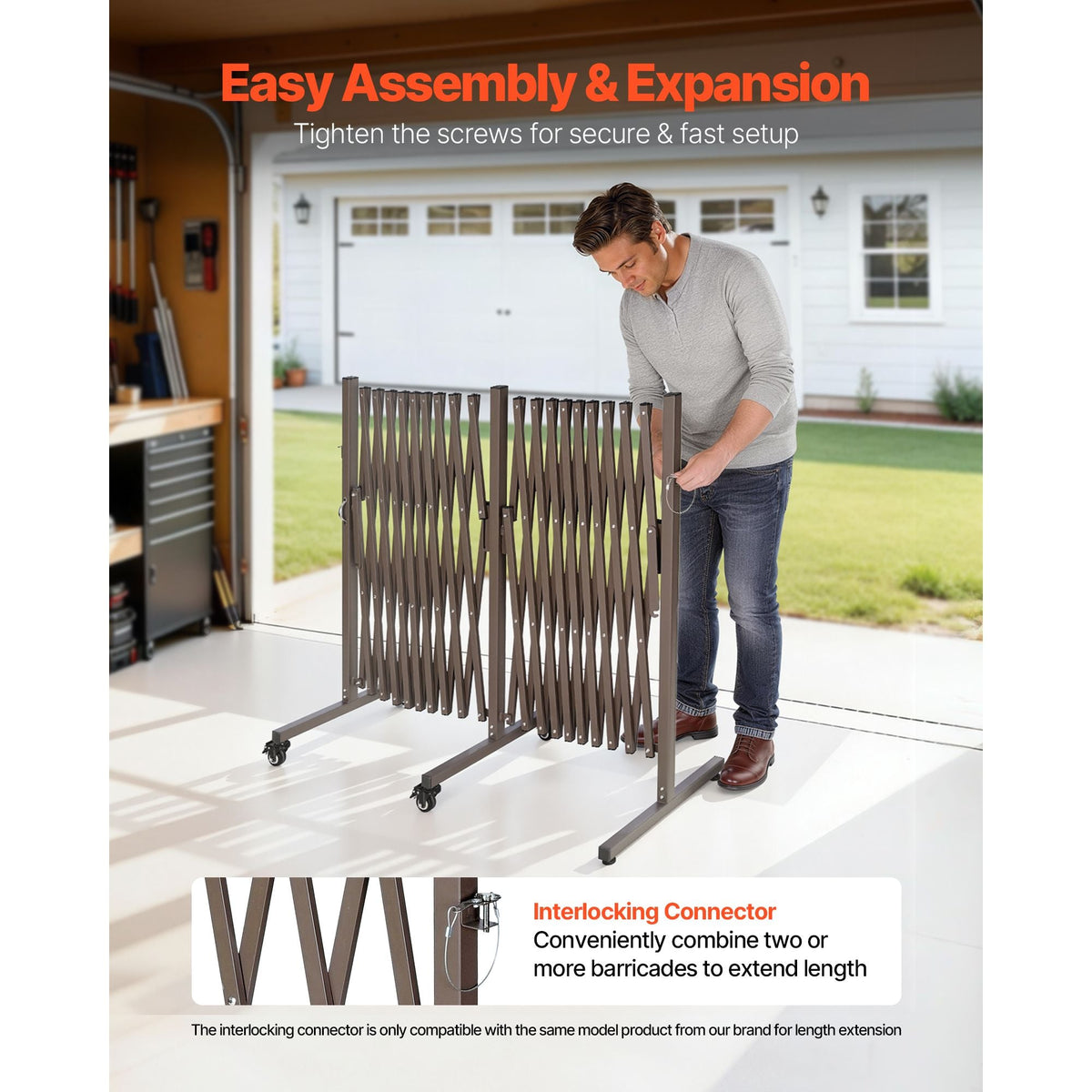 Double Expandable Barricades, 20FT Expandable Safety Barrier, Flexible Mobile Barricade with Locking Casters, Portable Folding Security Gate Metal Traffic Fence for Patio Garden Stairway