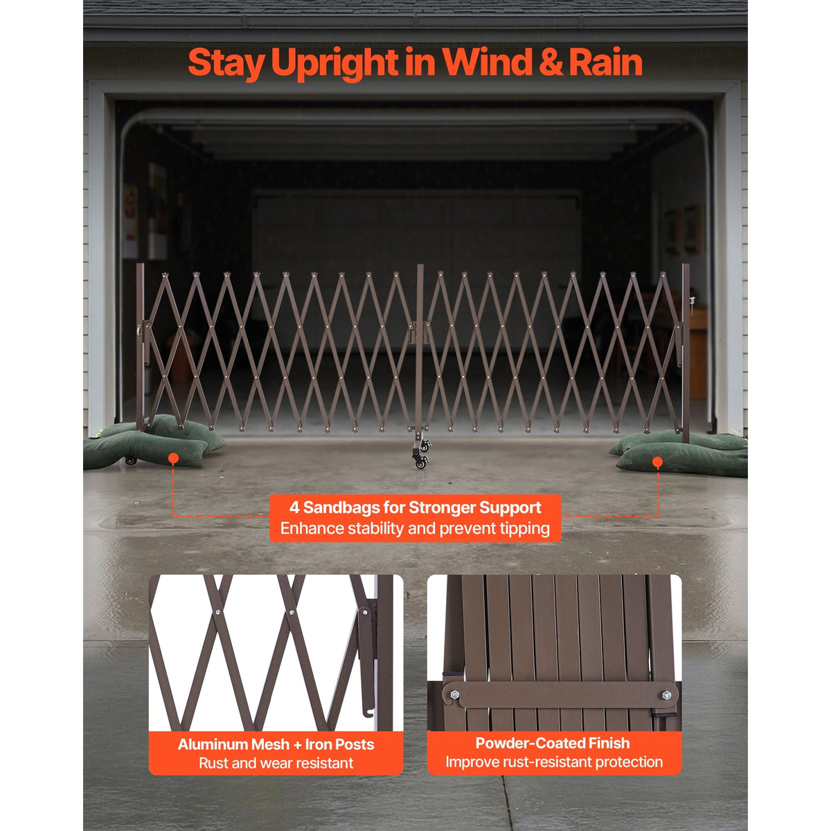 Double Expandable Barricades, 20FT Expandable Safety Barrier, Flexible Mobile Barricade with Locking Casters, Portable Folding Security Gate Metal Traffic Fence for Patio Garden Stairway