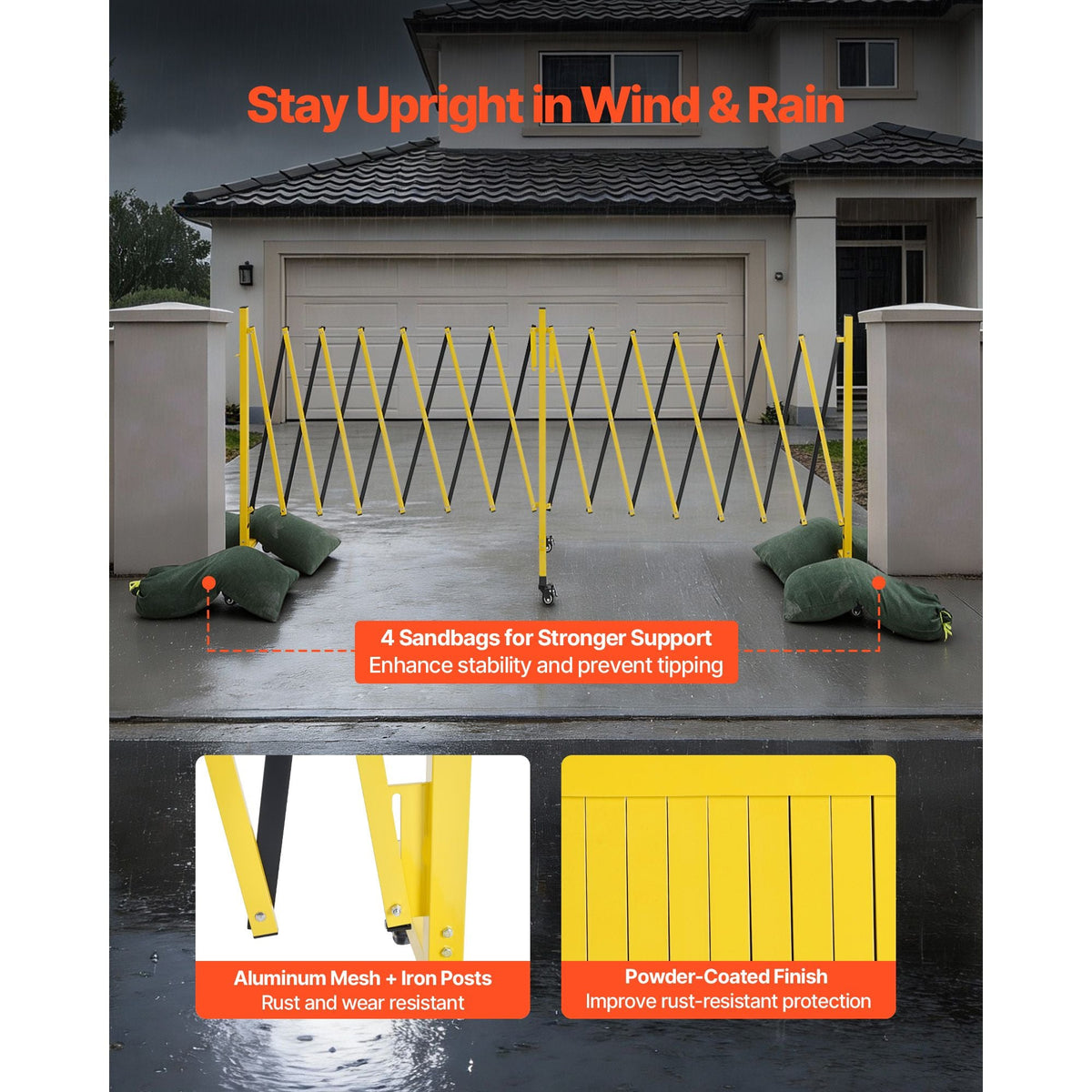 Double Expandable Barricades, 25FT Industrial Safety Barriers, Flexible Mobile Barricade with Locking Casters, Portable Folding Security Gate Metal Traffic Fence for Driveway Warehouse Elevator