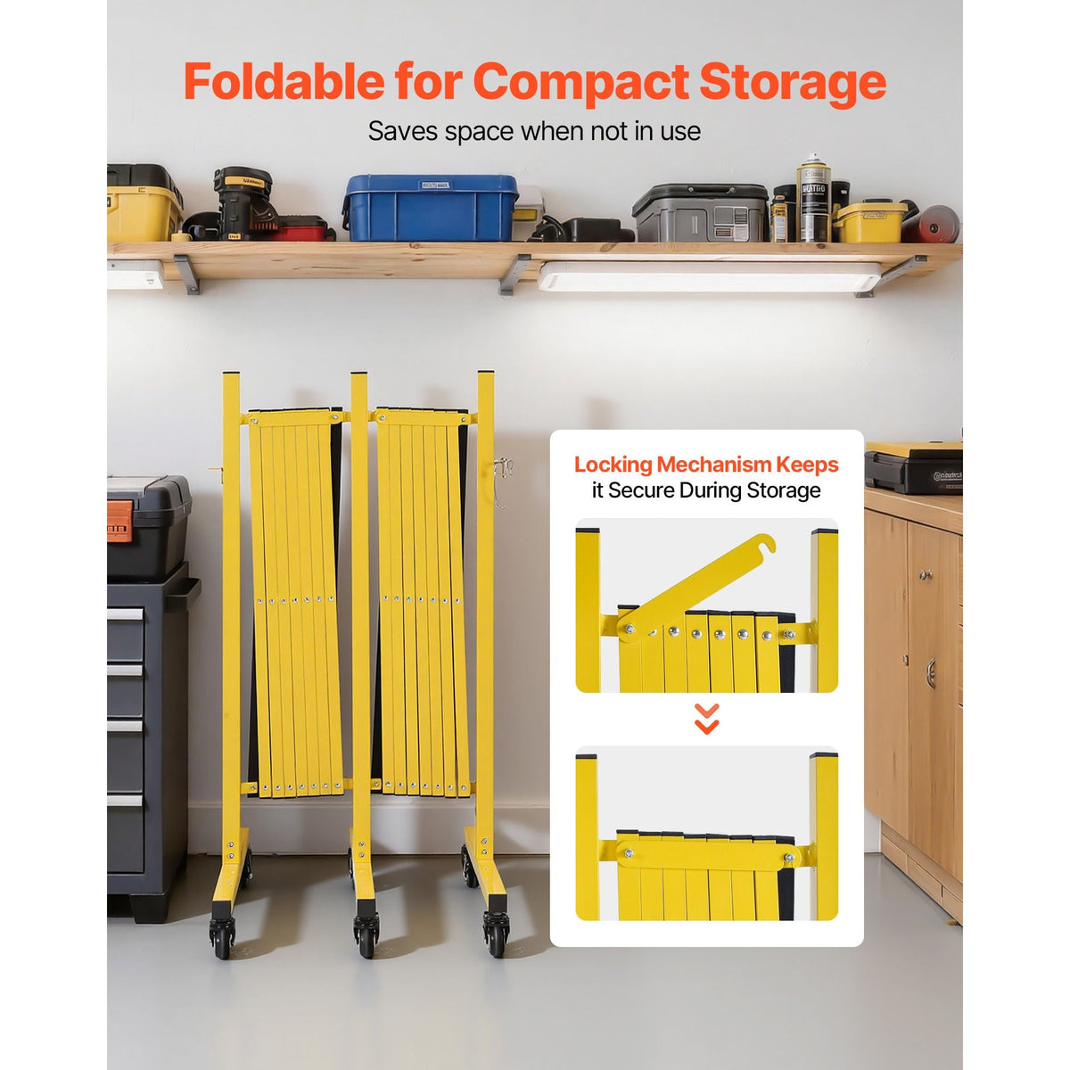 Double Expandable Barricades, 25FT Industrial Safety Barriers, Flexible Mobile Barricade with Locking Casters, Portable Folding Security Gate Metal Traffic Fence for Driveway Warehouse Elevator
