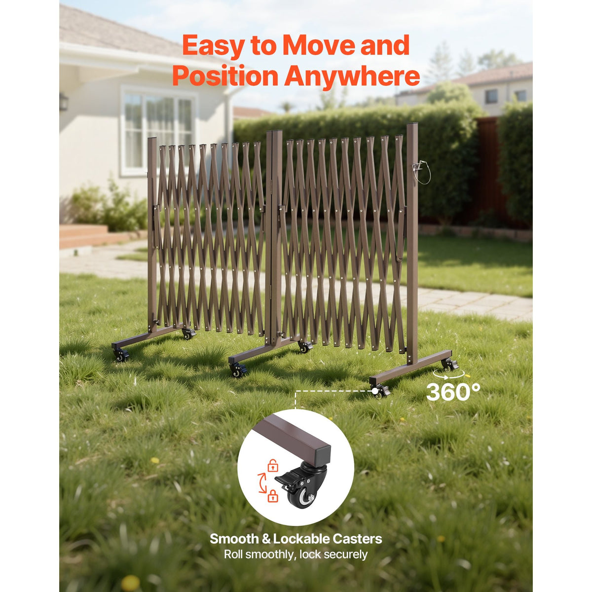 Double Expandable Barricades, 27FT Expandable Safety Barrier, 0-180° Rotatable Mobile Barricade with Locking Casters, Portable Folding Security Gate Traffic Fence for Patio Garden Stairway