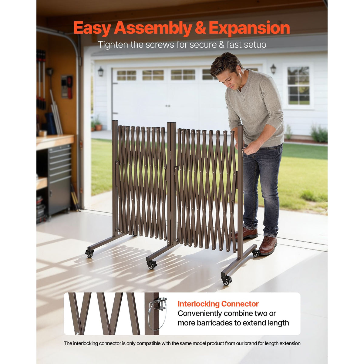Double Expandable Barricades, 27FT Expandable Safety Barrier, 0-180° Rotatable Mobile Barricade with Locking Casters, Portable Folding Security Gate Traffic Fence for Patio Garden Stairway