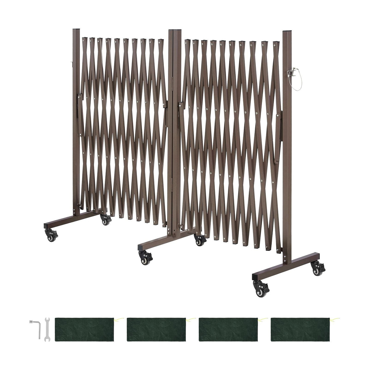 Double Expandable Barricades, 27FT Expandable Safety Barrier, 0-180° Rotatable Mobile Barricade with Locking Casters, Portable Folding Security Gate Traffic Fence for Patio Garden Stairway